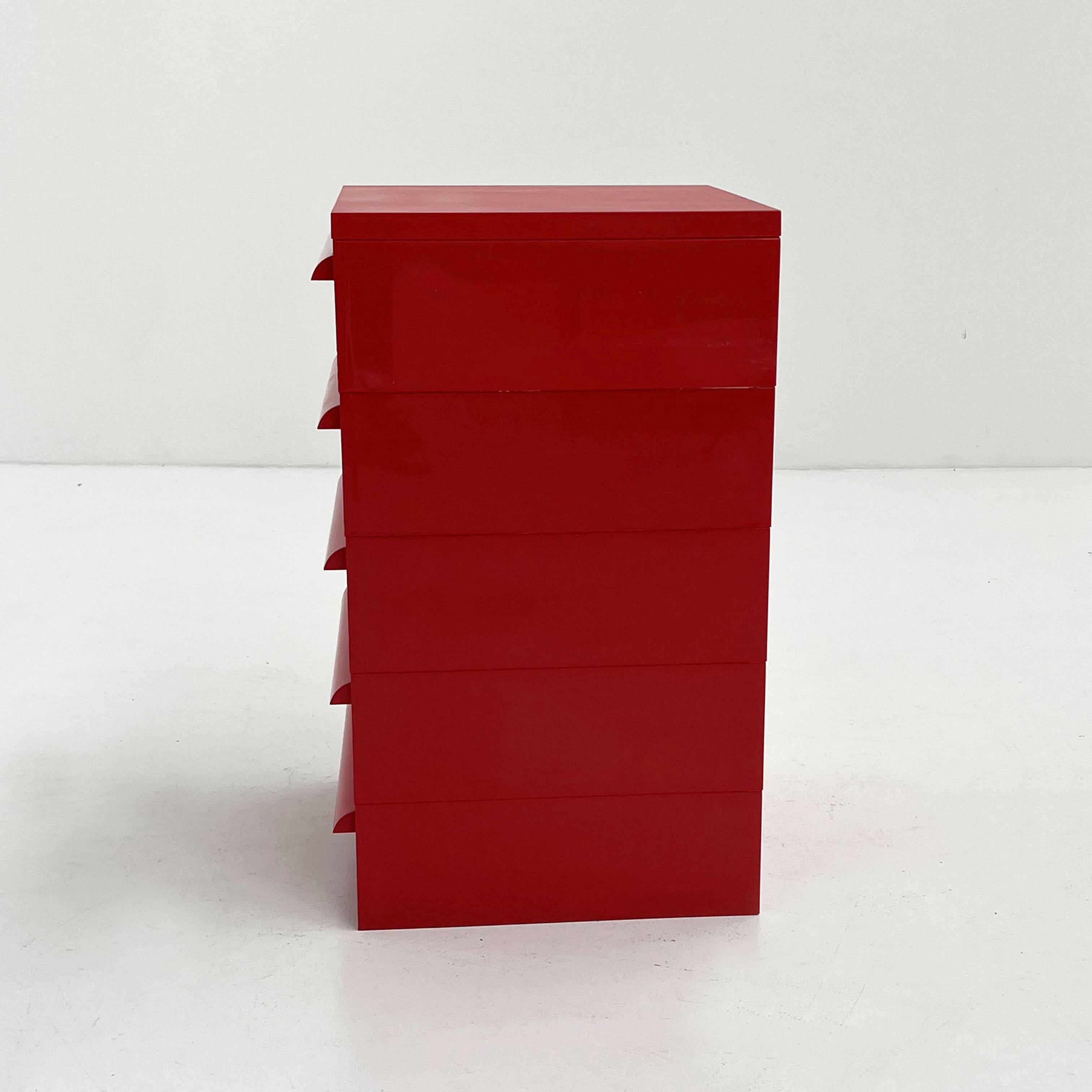 Red 5-drawer cabinet model “4601” by Simon Fussell for Kartell, 1970