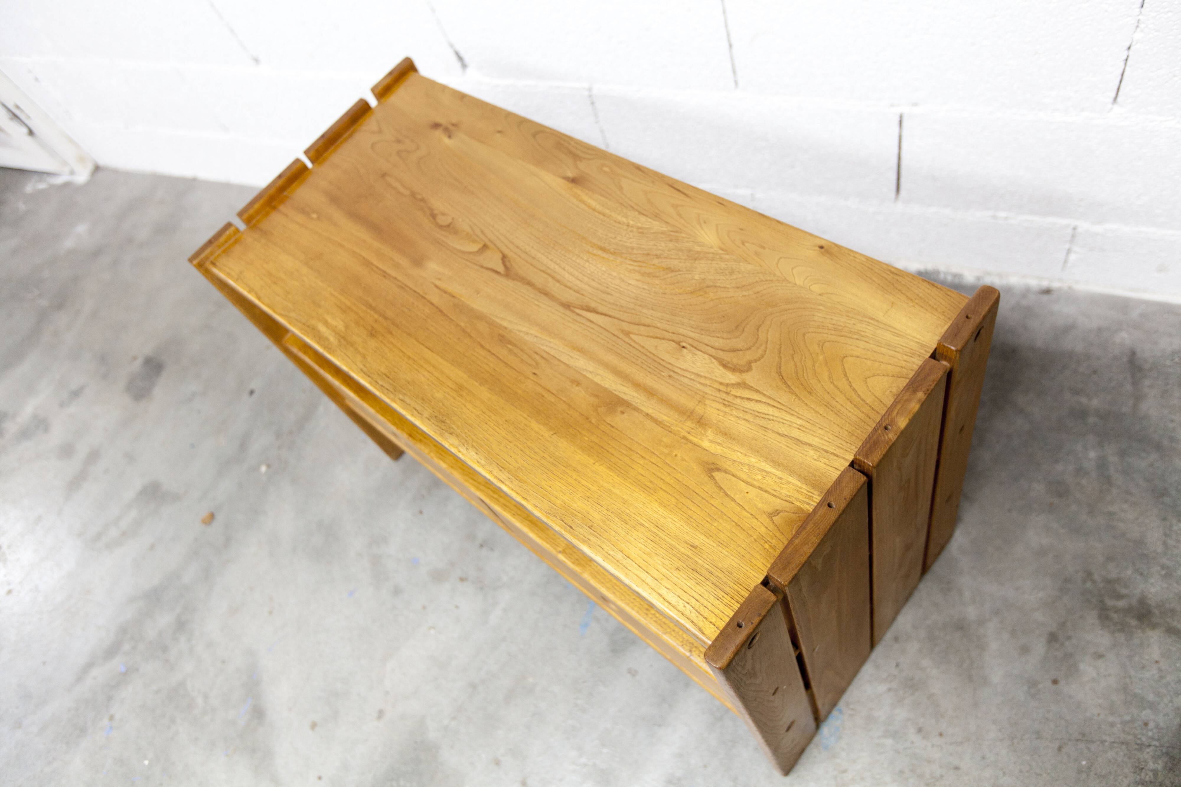 Low furniture Maison Regain solid elm 1960 with drawer