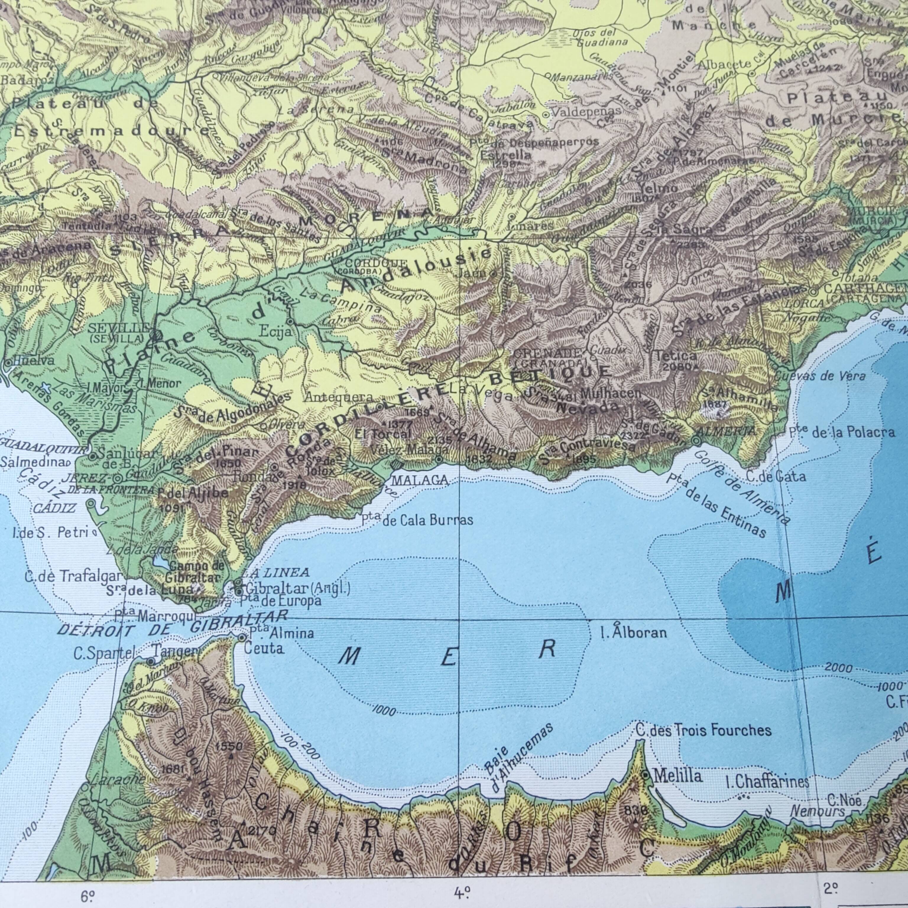 Spain and Portugal map in vintage colors 43x43cm from 1950