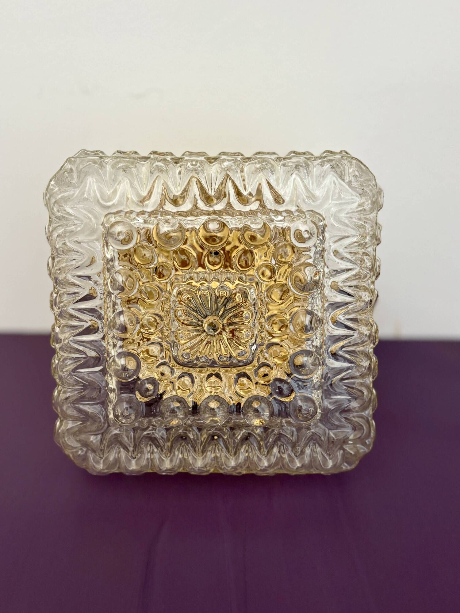 Vintage square globe wall or ceiling light in moulded glass