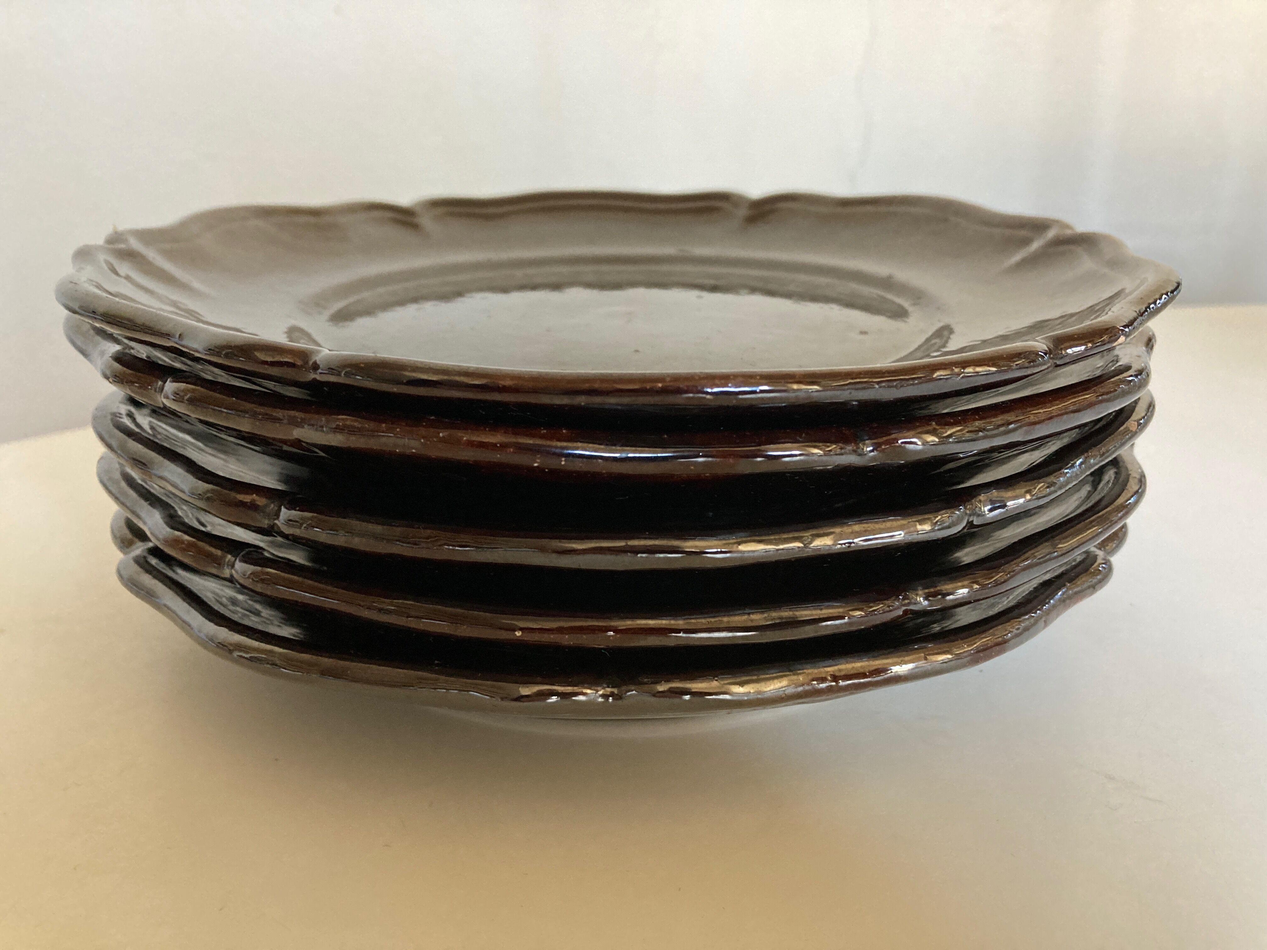 Set of 5 plates with godrons in glazed earth from Biot 1970