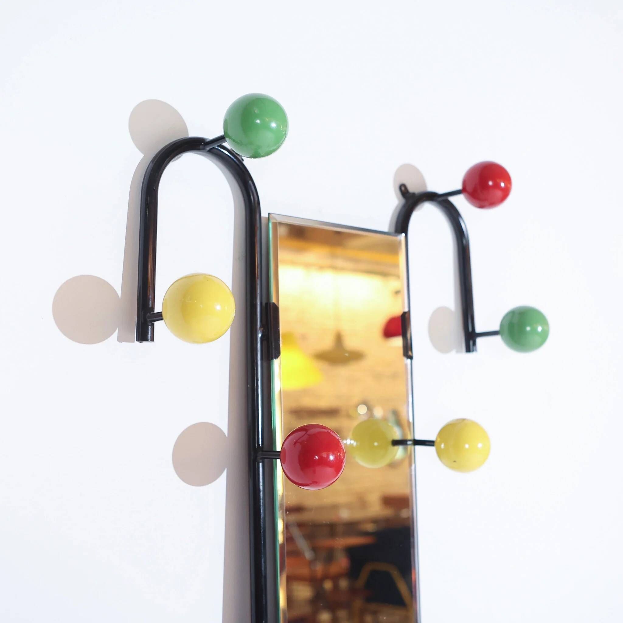 Vintage standing coat rack by Roger Feraud with mirror, France, 1950s.