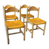 Ensemble de 4 chaise bois clair moderniste France années 90