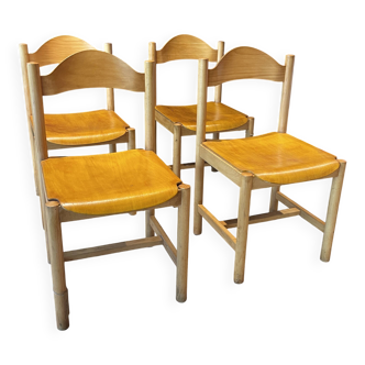 Ensemble de 4 chaise bois clair moderniste France années 90