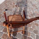 Bamboo folding chair and caning, leather and brass