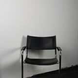 Black leather cantilever armchair 70s-80s