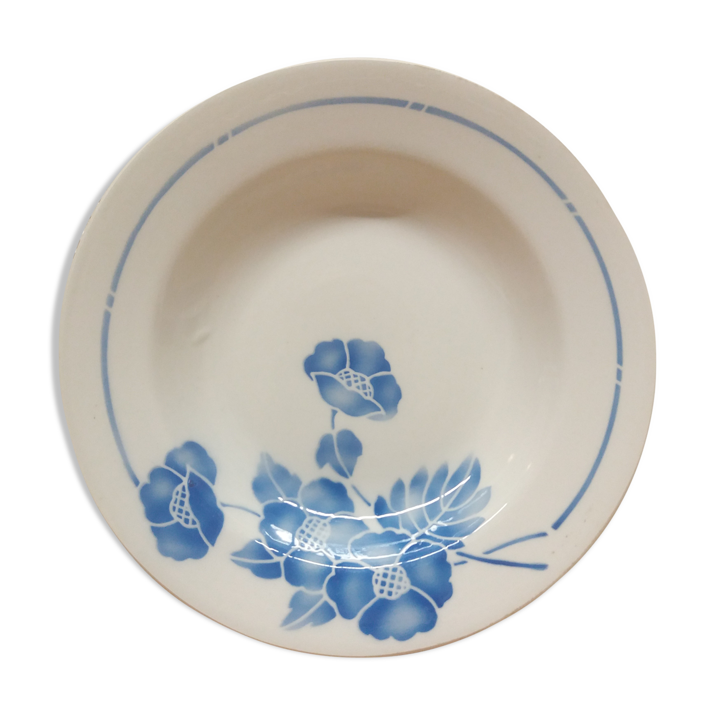 Set 4 hollow plates blue flowers