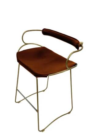 Organic kitchen bar stool c. Metal Brass and Cognac Leather Backrest