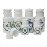 Lot 7 white opal glass jars with vintage airtight lid