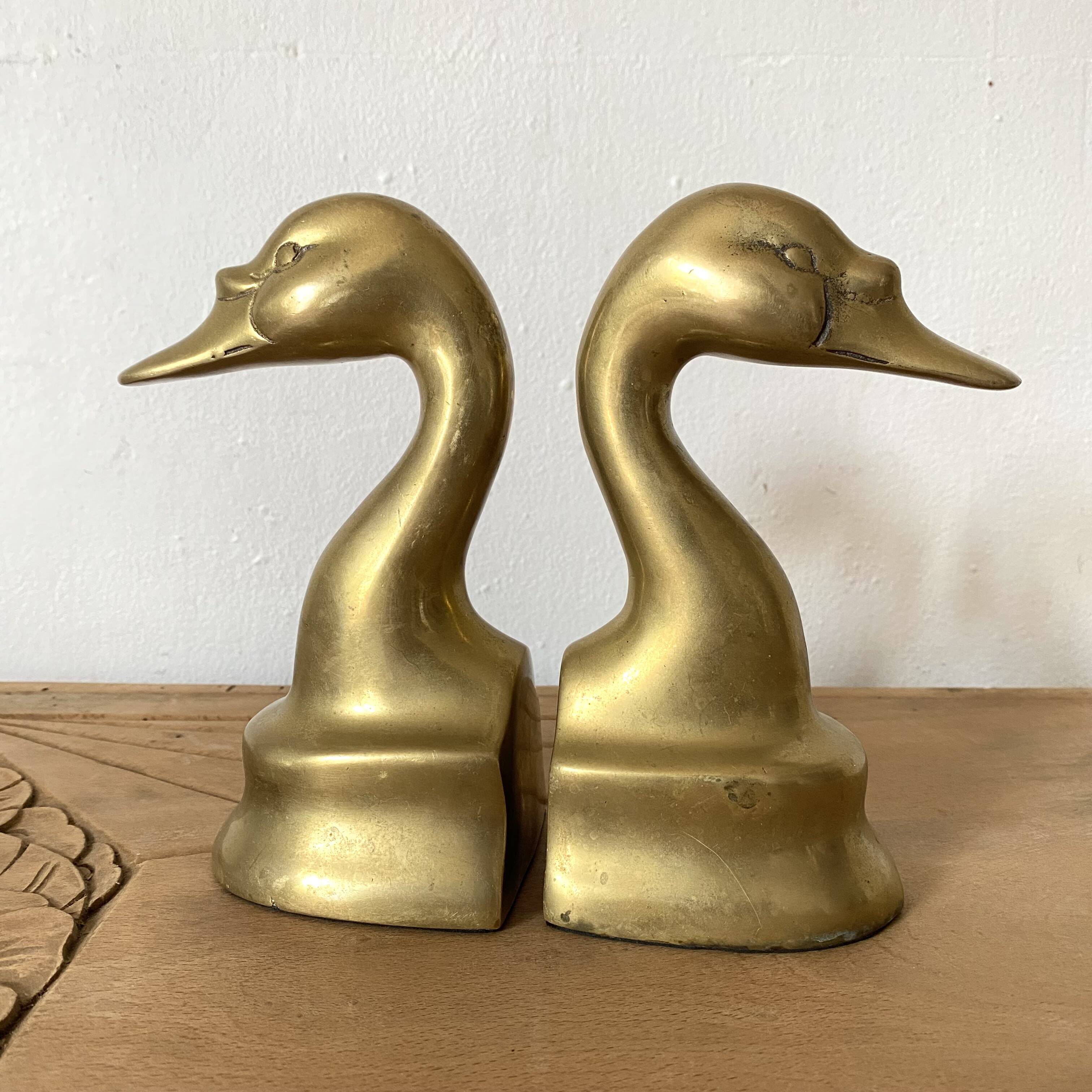 Pair of brass swan bookends
