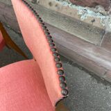 Suite of 6 art deco chairs 1950 walnut & pink velvet