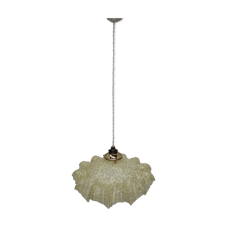 Suspension ancienne opaline clichy paille et blanc