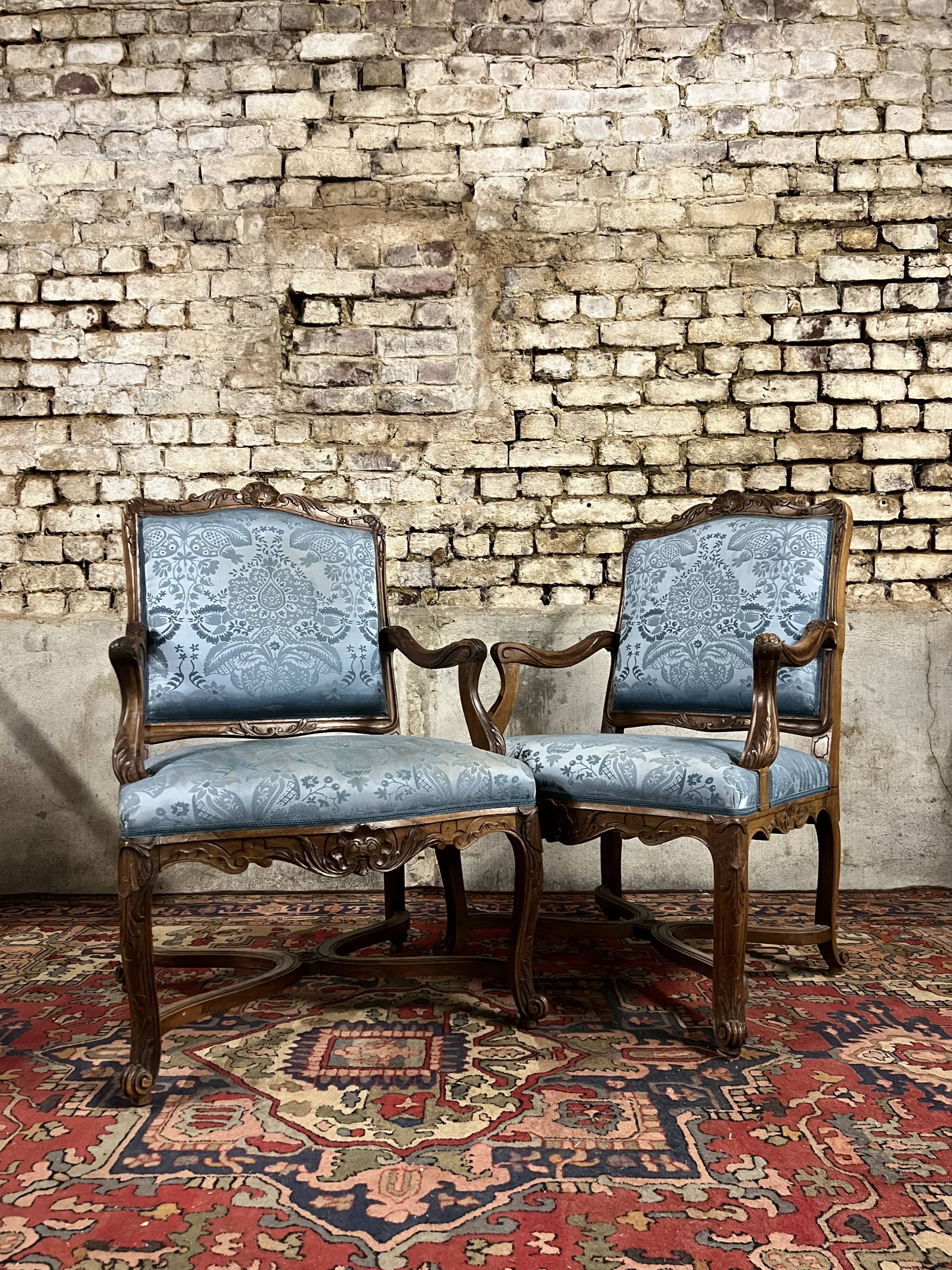 Pair of natural wood armchairs in regency style 19th century