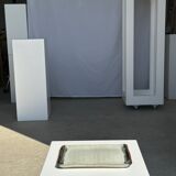 Trio of small rectangular serving dishes white and black Indonesian ceramic 21x16
