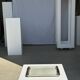 Trio of small rectangular serving dishes white and black Indonesian ceramic 21x16