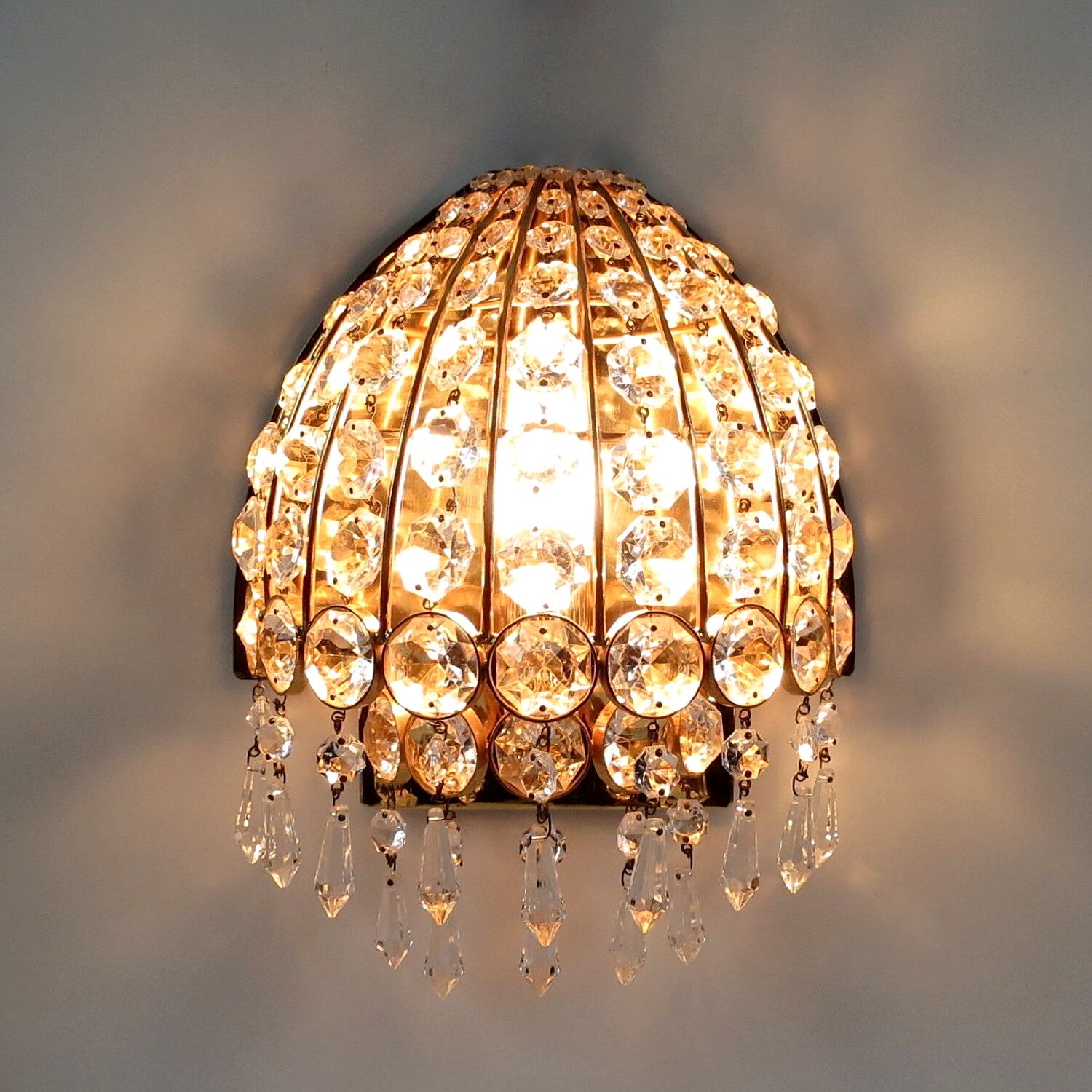 Set of 2 German gold-plated and glass wall lamps from Palwa, 1960s