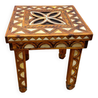 Moroccan camel bone marquetry wooden table for bedroom or living room