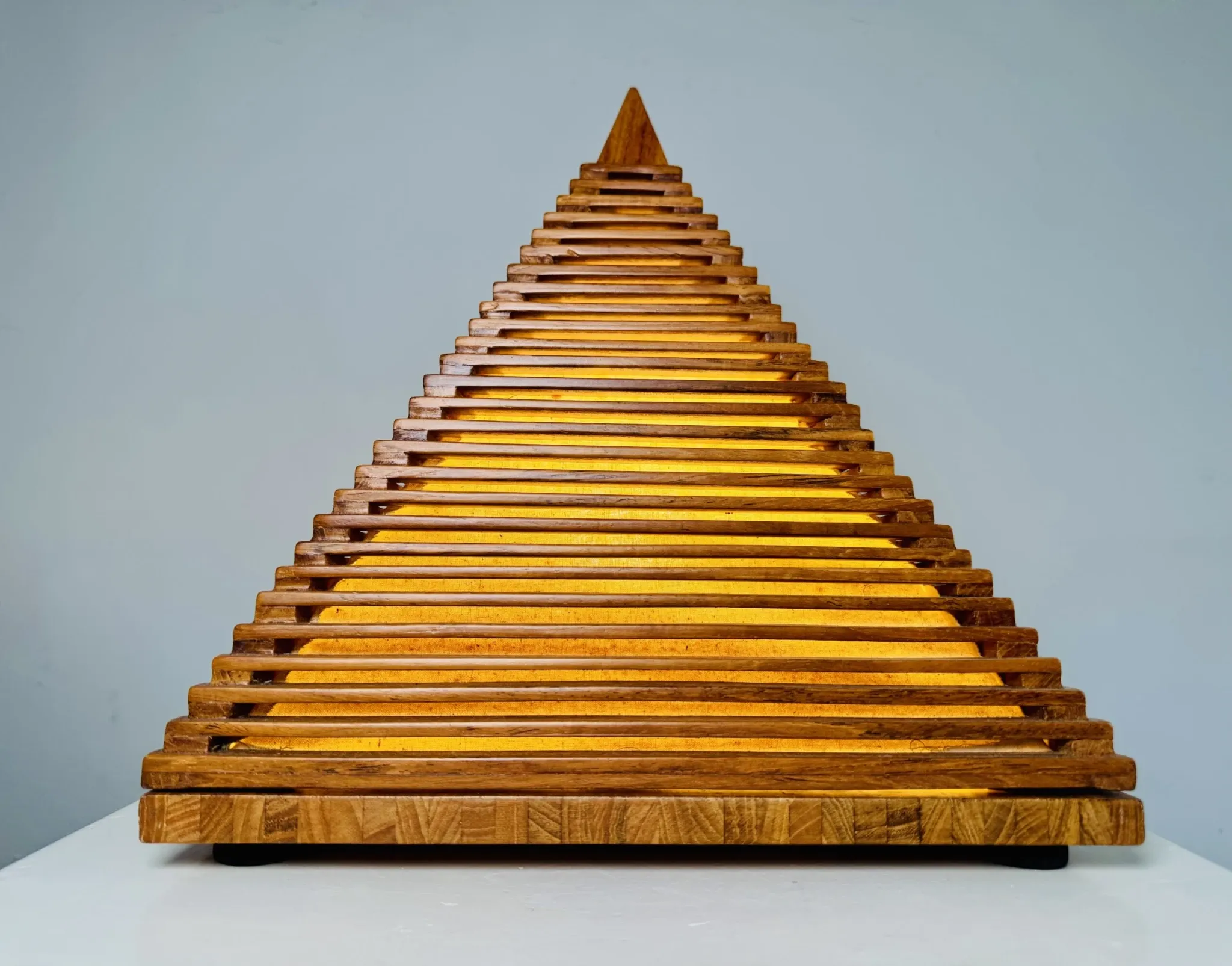 Teakwood Pyramid Table Lamp, Italy, 1970S