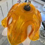 Suspension vintage plastique fleur pétales oranges et blancs