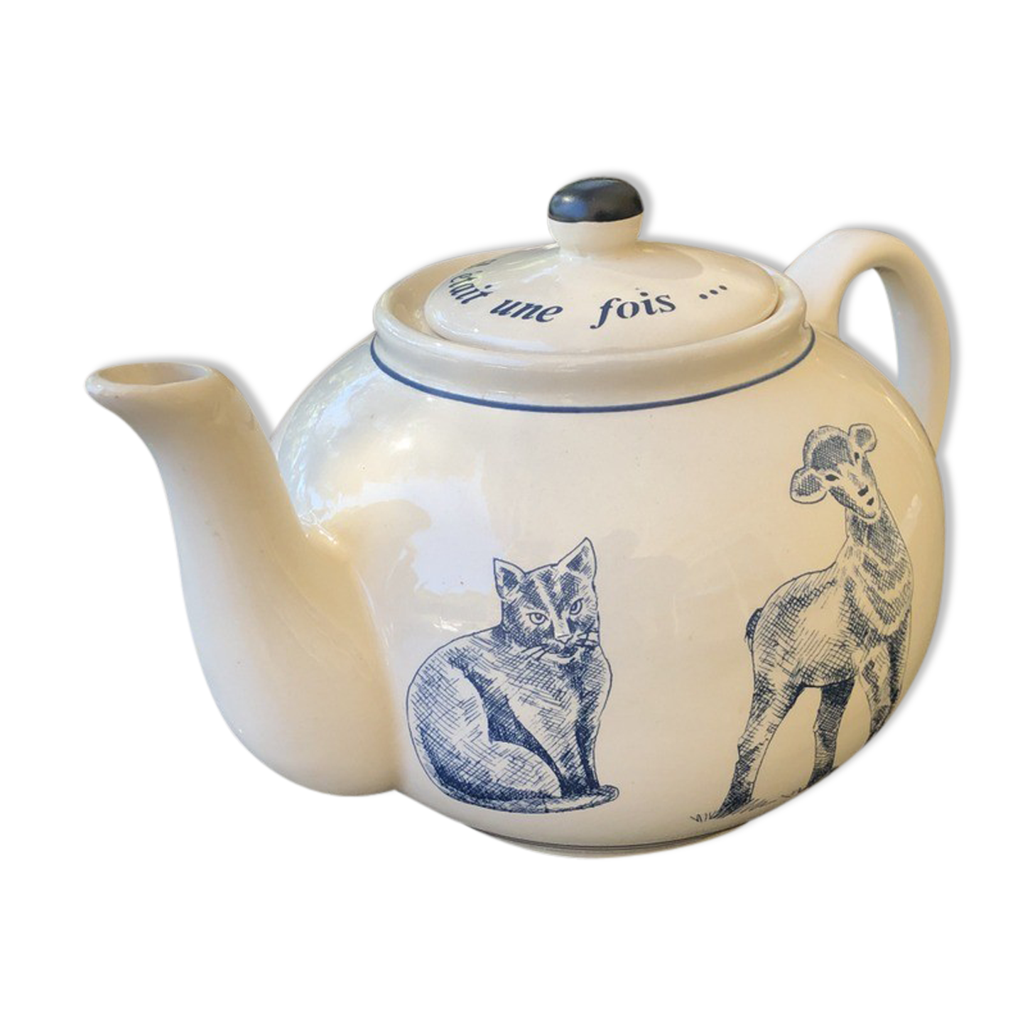 White porcelain teapot decorated with animals