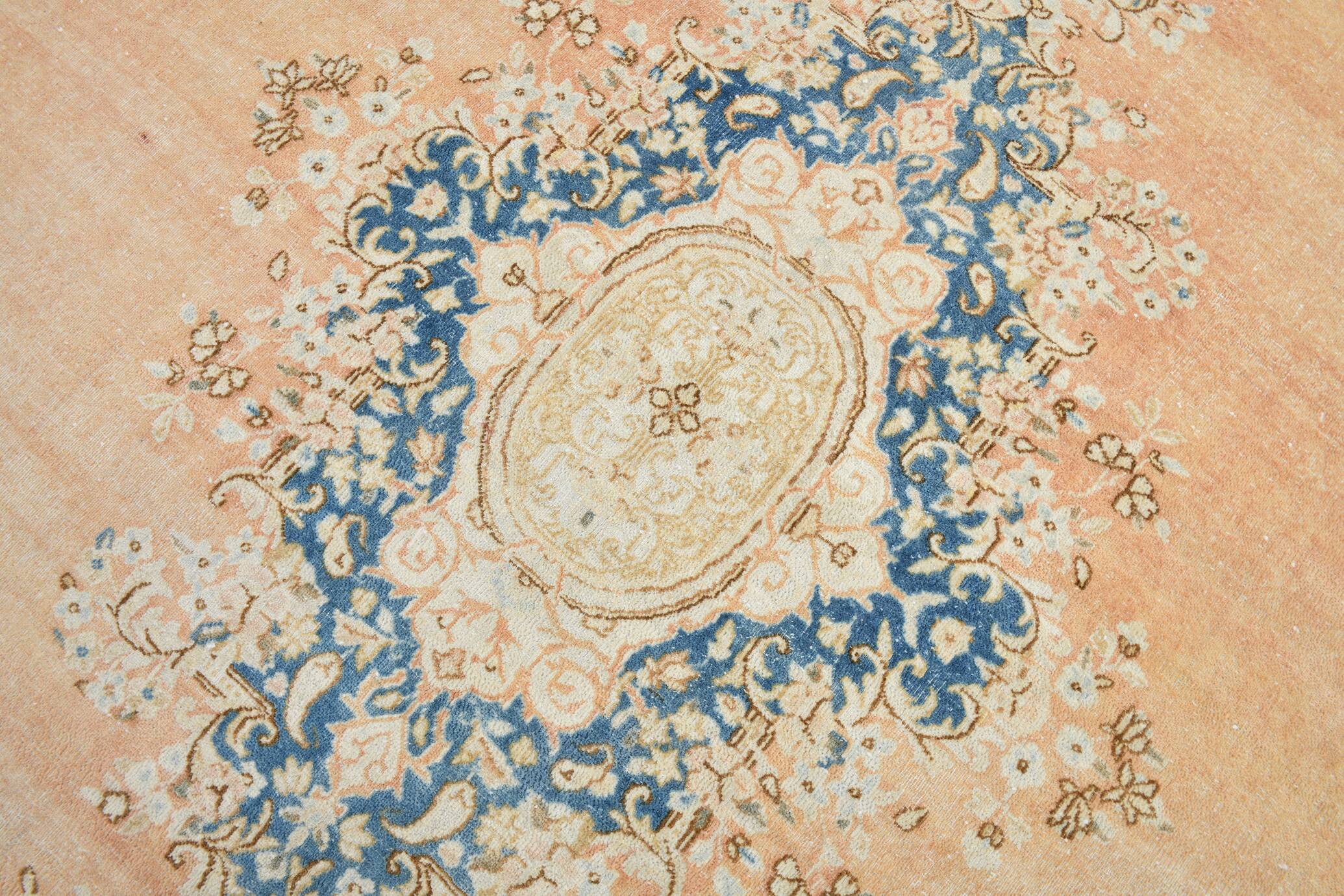 Tapis persan vintage en laine noué main, style classique, motif floral, 300x368.
