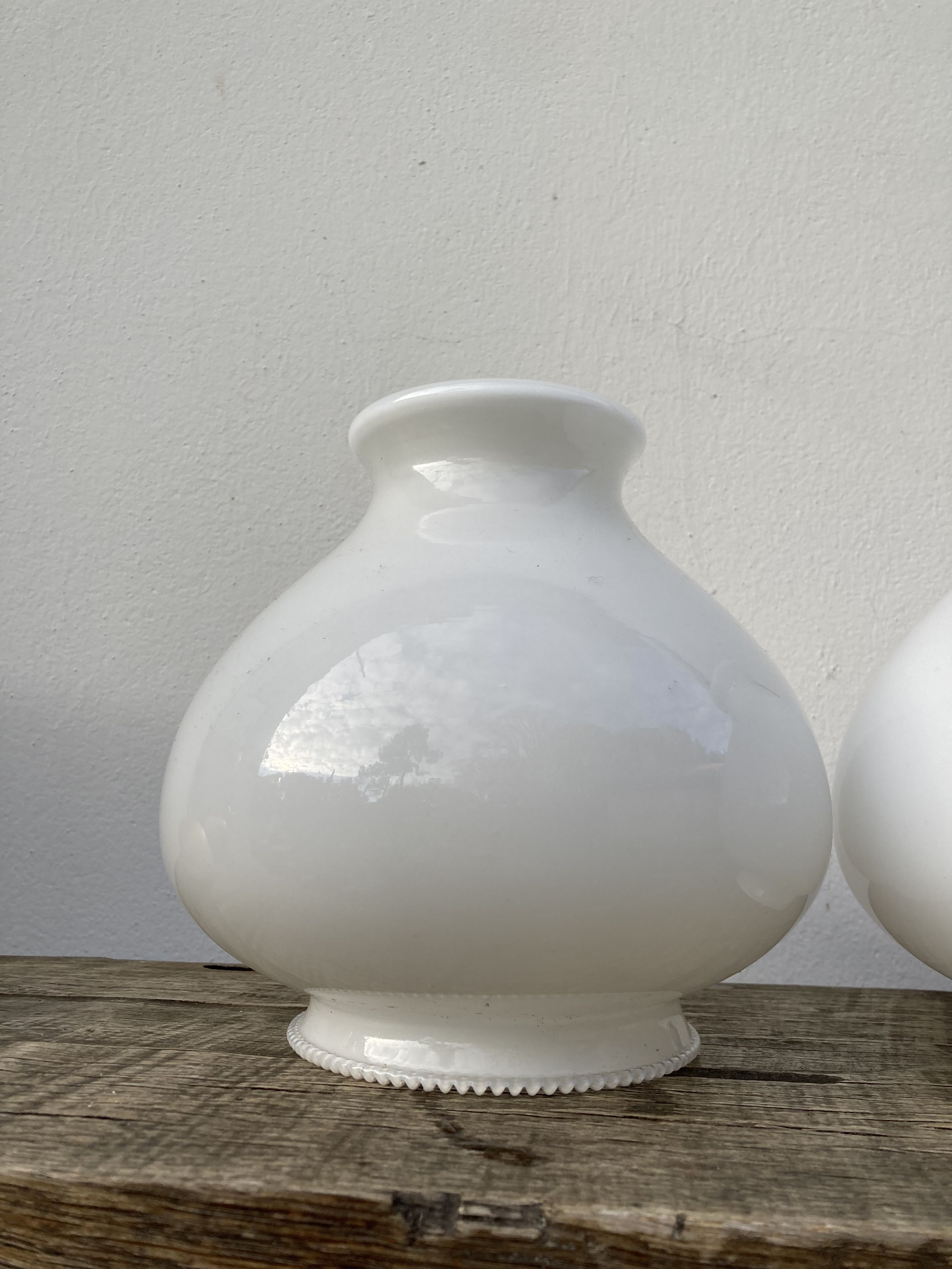 Pair of vintage white glass pendant lamp in the shape of a vintage globe
