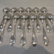 12 silver plated soup spoons by Boulenger, Art Nouveau Chardons