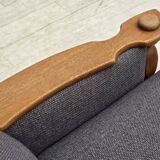1970s, highback Danish armchair with footstool, furniture wool fabric, oak.