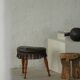 Danish oak tripod stool from the early 20th century with leather fringe, 1930s.