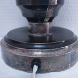 Art Deco metal lamp base with black and silver patina
