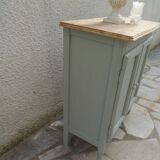 Small vintage piece of furniture with a shallow depth, re-enchanted in grey-green.