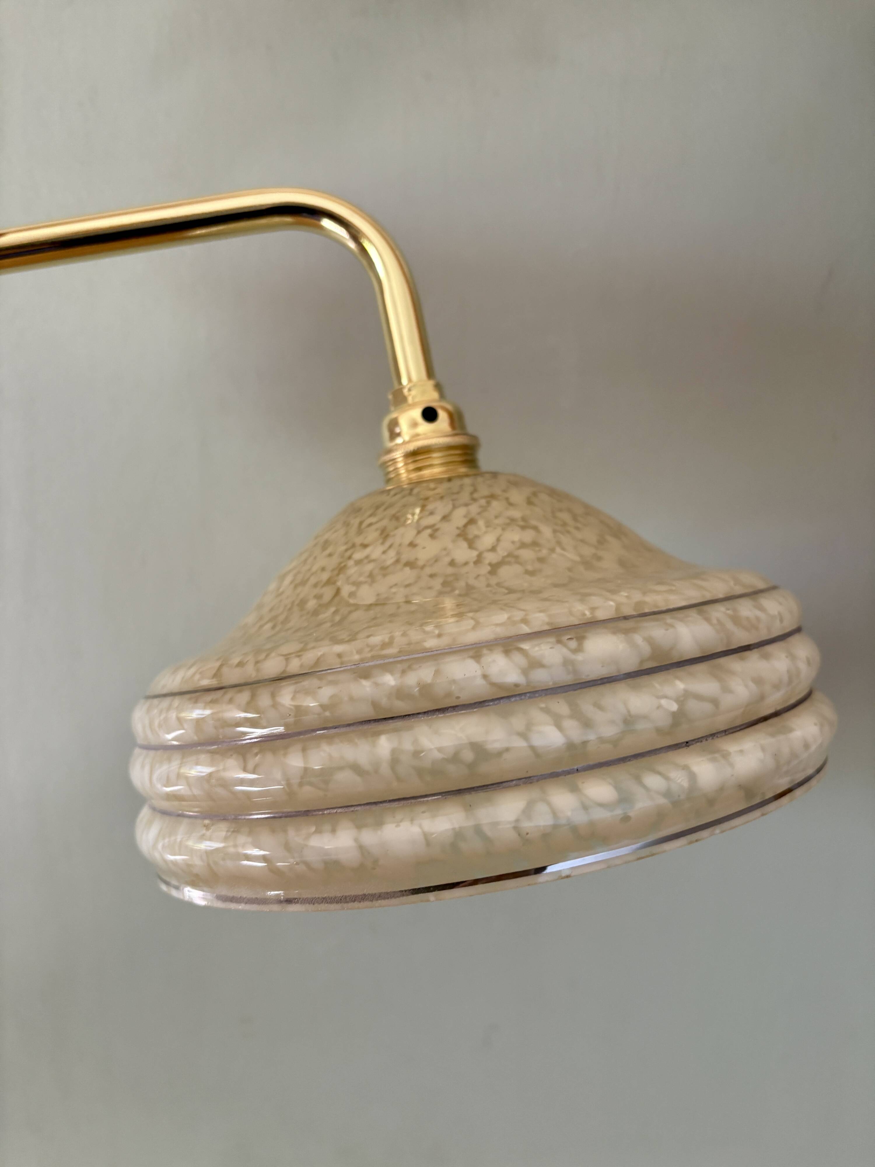 Angled wall lamp with vintage shade in yellow Clichy glass and silver edging