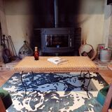 Rattan and wrought iron coffee table 1 meter x 51cm