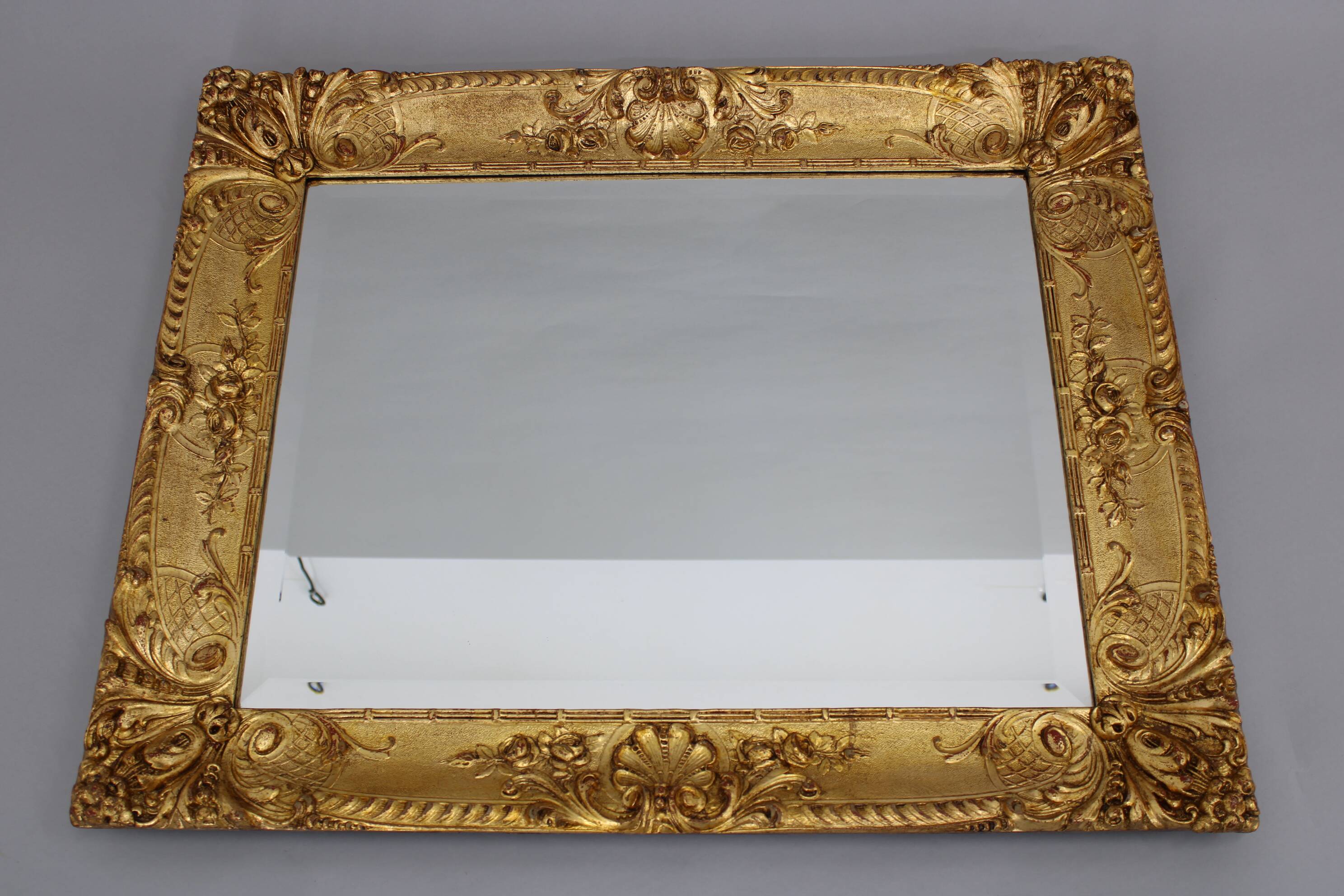 1940s Italian Mirror in Golden Wood Frame