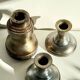 Industrial candle holders steel and silver bronze vintage