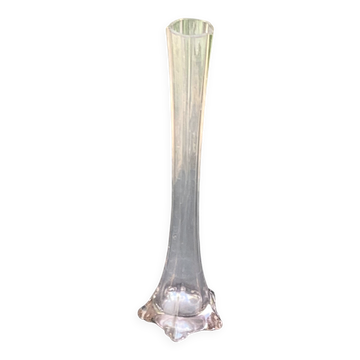 Soliflore a facette en verre rose pâle art déco