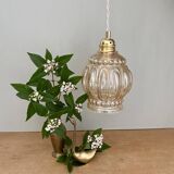 Suspension globe vintage en verre ambré bullé