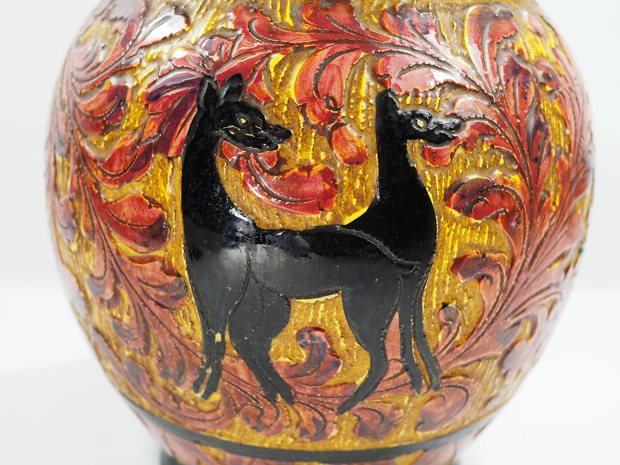 Mid-Century Carved and Glazed Italian Pottery Vase