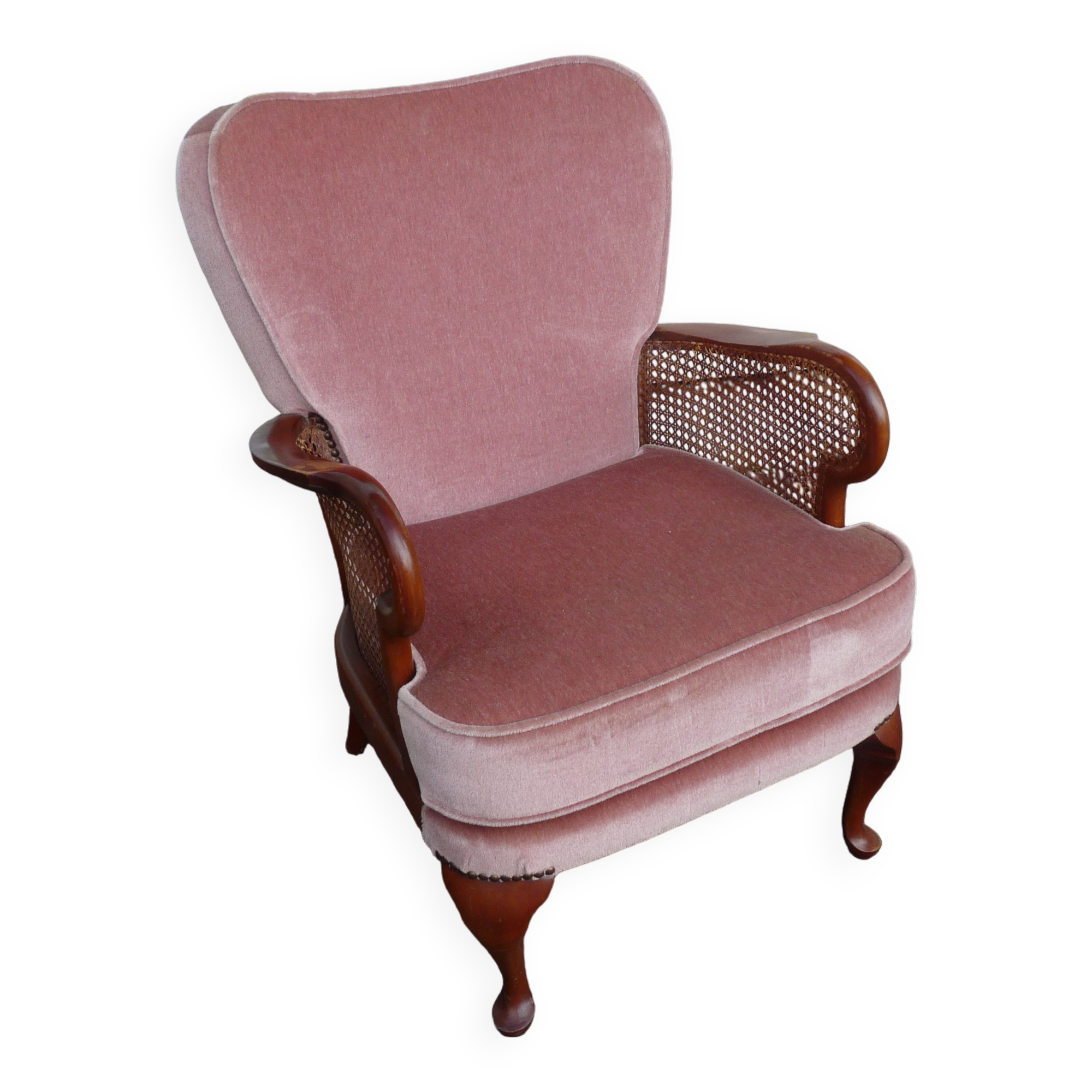 fauteuil bois velours rose cannage - cocktail
