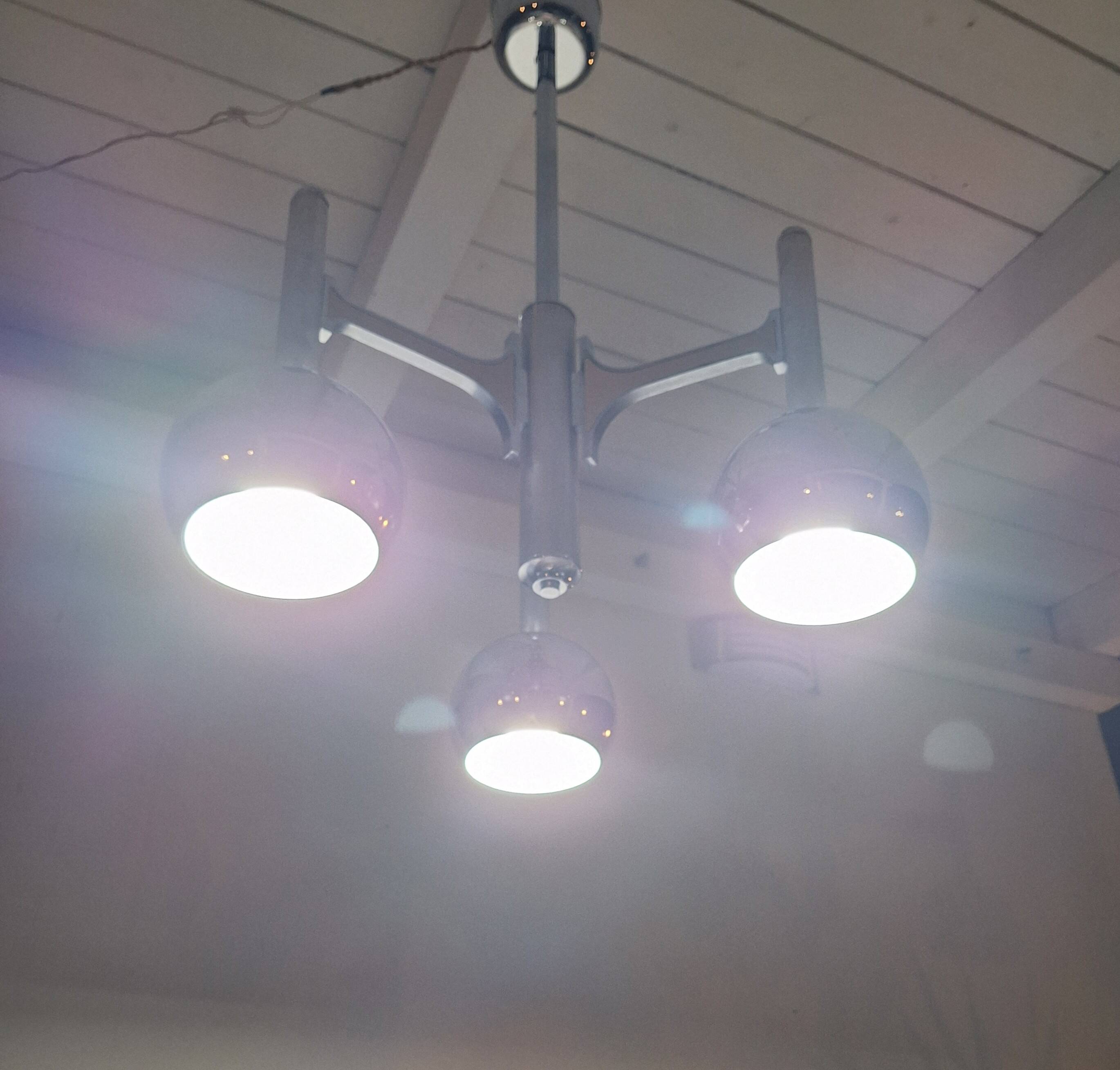 Fonderal Space Age Chandelier – Mid-Century Modern Chrome, Stamped “Fondera