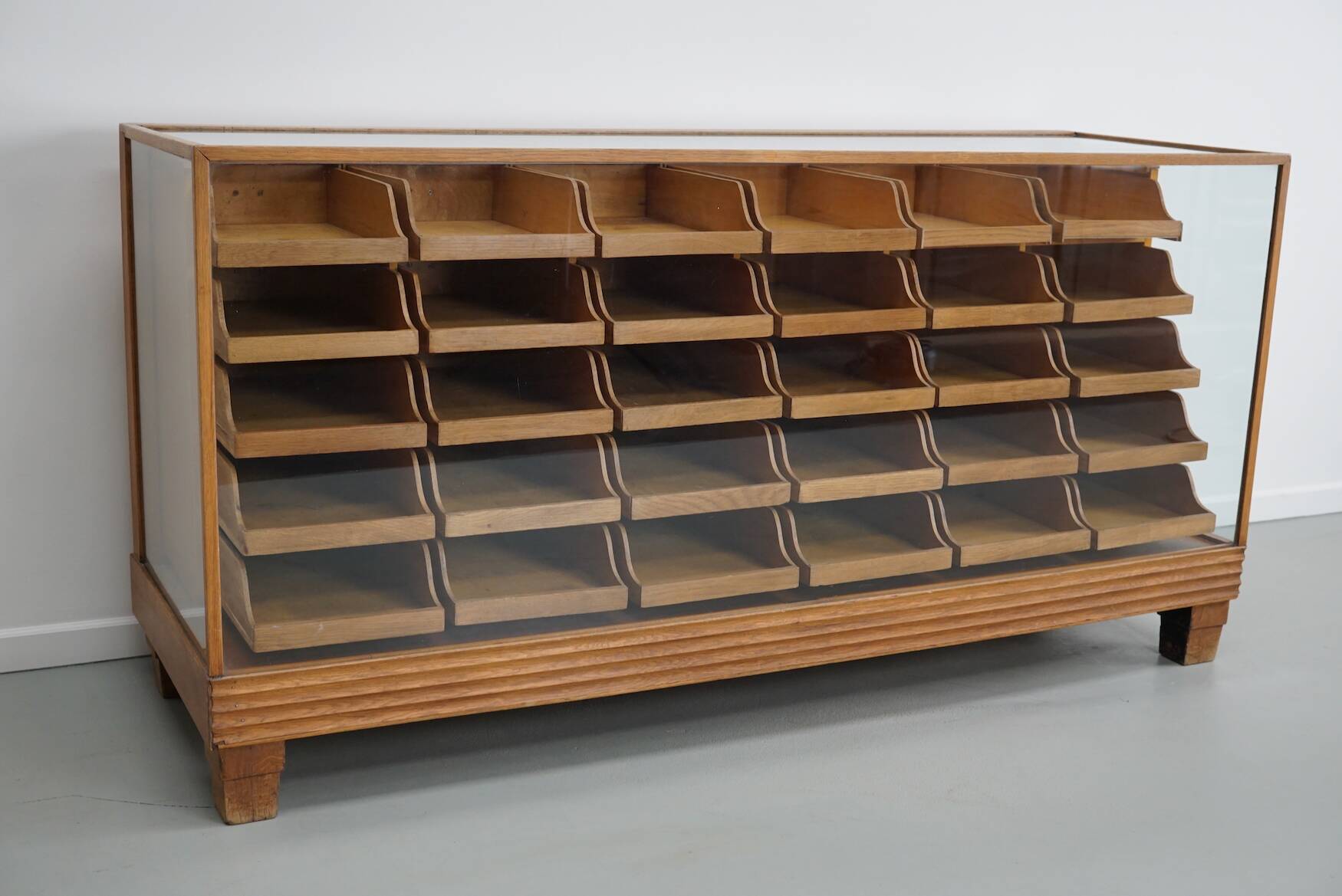 Antique British maple & oak haberdashery cabinet or shop counter, 1930s