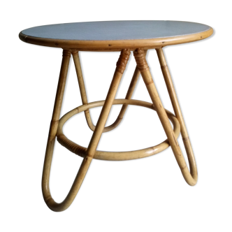 Table ronde d'appoint en rotin vintage années 50