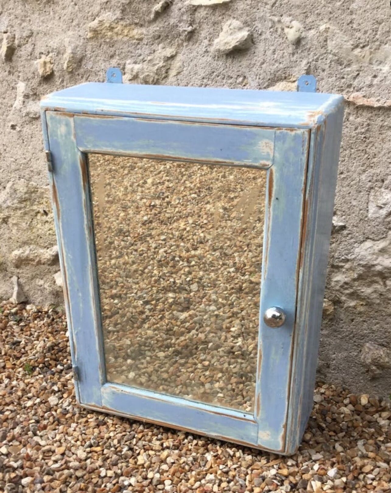 Small blue vintage pharmacy cabinet