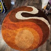 Vintage round rug from the 70s, Desso print carpet, Netherlands.