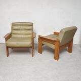Pair of green leather armchairs 1960