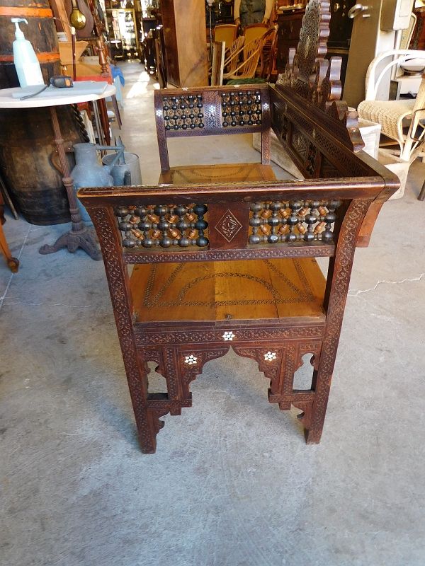 Old syrian wooden bench and mother-of-pearl inlay