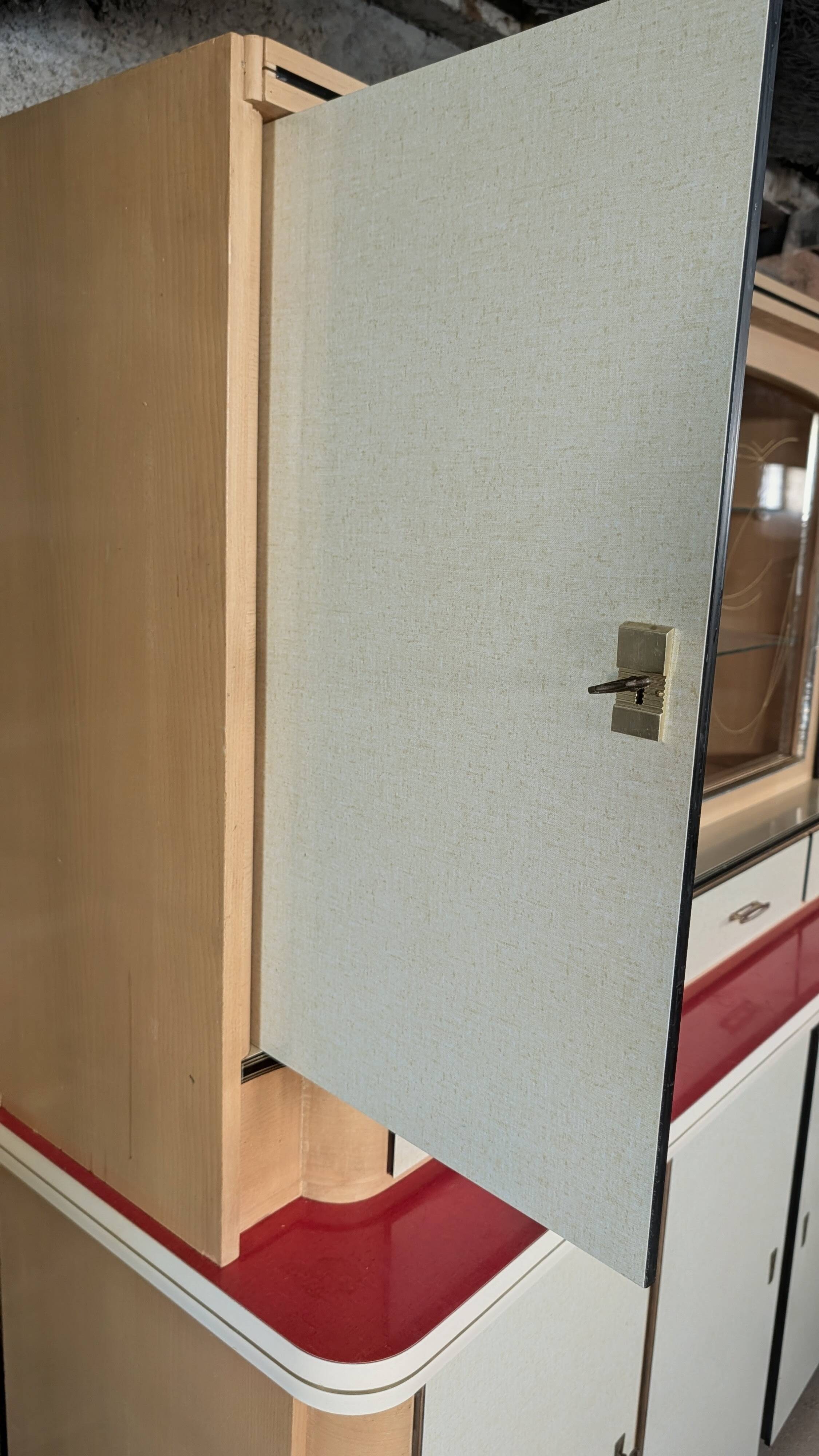 Modernist buffet in almond green & vermilion red 50