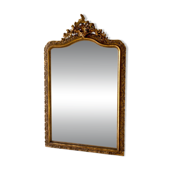 Antique Louis XV rococo mirror with a gilded pediment - 156 x 98 cm