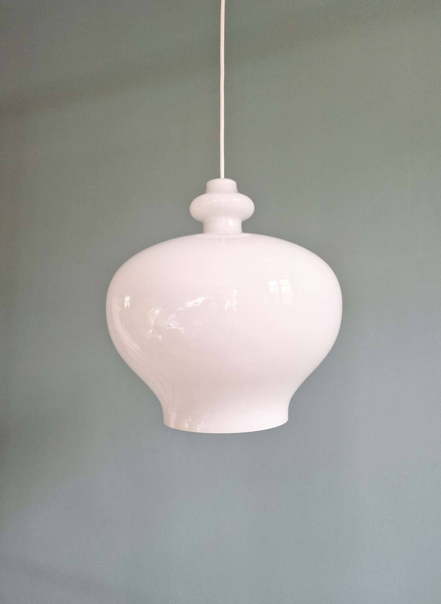Large white opaline pendant light, H.A. Jakobsson, 1960