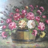 Tableau, huile sur toile, nature morte, bouquet de fleurs
